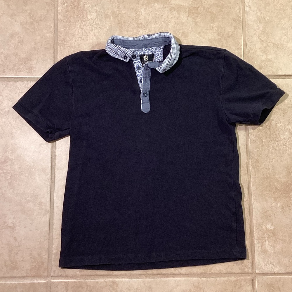 Steel and Jelly Navy Blue Contrast Collar Polo Shirt Boys Size Medium
